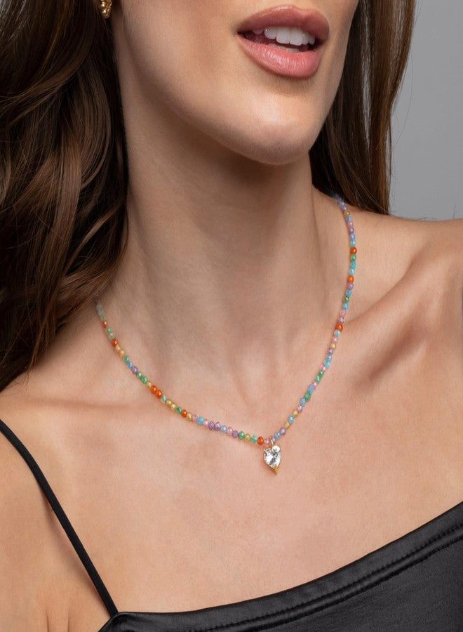 XIJIN Beaded Necklaces for Women 14K Gold Plated Heart Zircon Bead Choker Necklace - Image 4